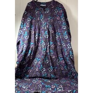 Only Necessities Nightgown Purple And Blue Flannel 2X MuMU Flowers V5